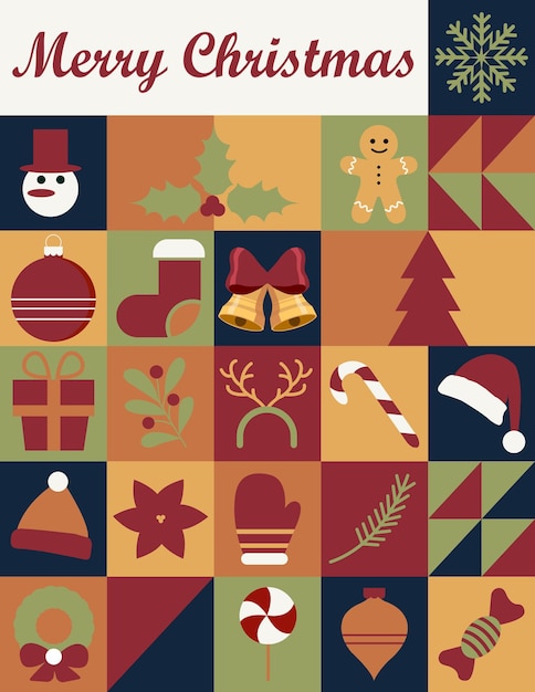 Feliz Navidad y Feliz Año Nuevo diseño geométrico minimalista para cartel de portada de cartel