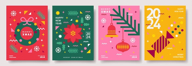 Feliz Navidad y Feliz Año Nuevo diseño de tarjetas geométricas abstractas diseño minimalista vectorial moderno