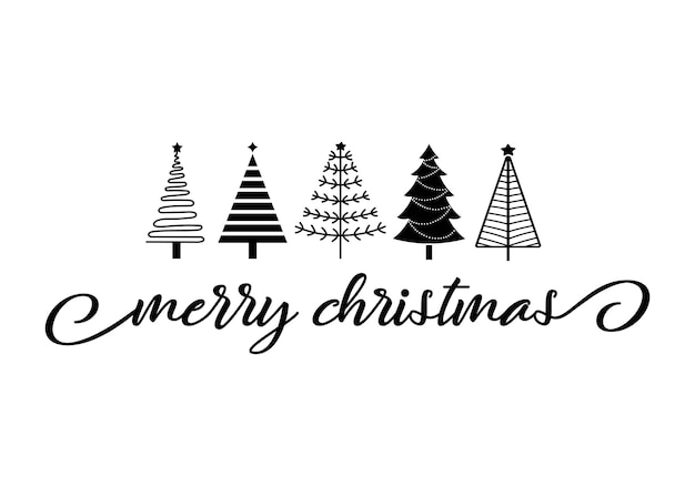 Feliz Navidad y Feliz Año Nuevo diseño de texto con árboles de Navidad