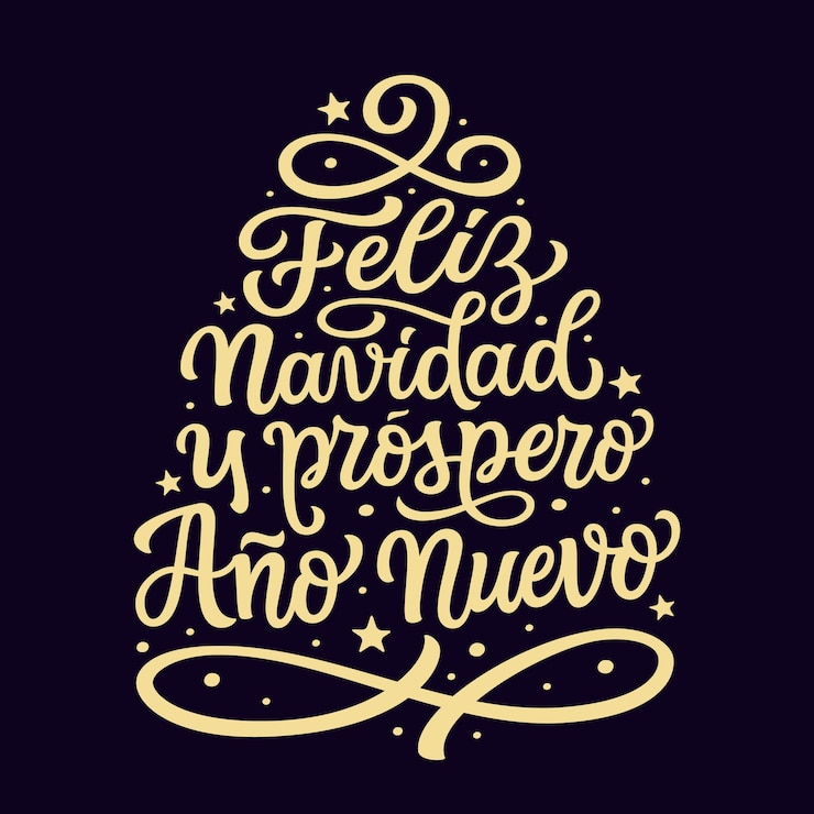 Vector feliz navidad y feliz año nuevo en español letras a mano
