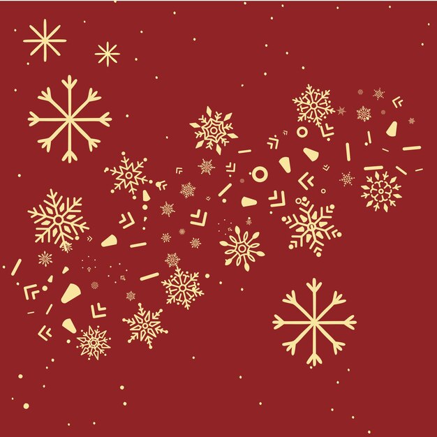Feliz Navidad y Feliz Año Nuevo Flocos de nieve dorados abstractos sobre fondo rojo Espacio para su texto