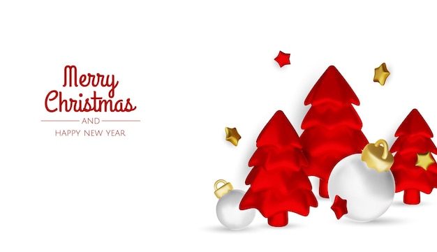 Feliz Navidad y feliz año nuevo fondo árbol de Navidad cajas de regalos bolas de Navidad elemento de Navidad para pancartas web diseño de plantillas de tarjetas de felicitación