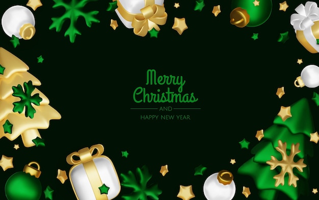 Feliz Navidad y feliz año nuevo fondo árbol de Navidad cajas de regalos bolas de Navidad elemento de Navidad para pancartas web diseño de plantillas de tarjetas de felicitación