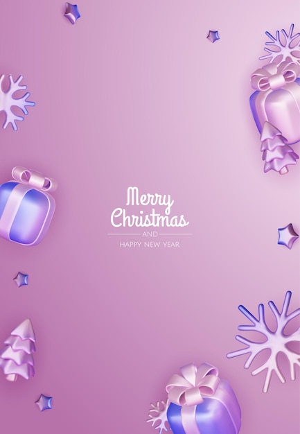 Feliz Navidad y feliz año nuevo fondo árbol de Navidad cajas de regalos bolas de Navidad elemento de Navidad para pancartas web diseño de plantillas de tarjetas de felicitación