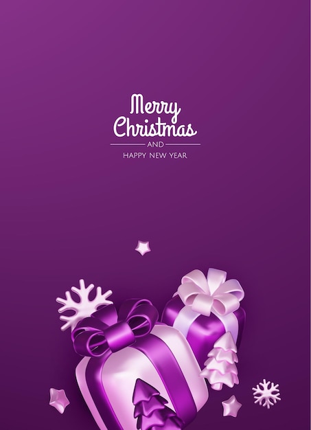 Feliz Navidad y feliz año nuevo fondo árbol de Navidad cajas de regalos bolas de Navidad elemento de Navidad para pancartas web diseño de plantillas de tarjetas de felicitación