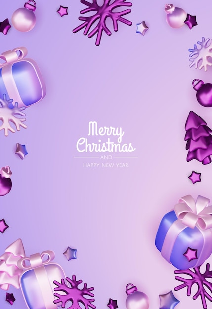 Feliz Navidad y feliz año nuevo fondo árbol de Navidad cajas de regalos bolas de Navidad elemento de Navidad para pancartas web diseño de plantillas de tarjetas de felicitación