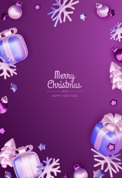 Feliz Navidad y feliz año nuevo fondo árbol de Navidad cajas de regalos bolas de Navidad elemento de Navidad para pancartas web diseño de plantillas de tarjetas de felicitación