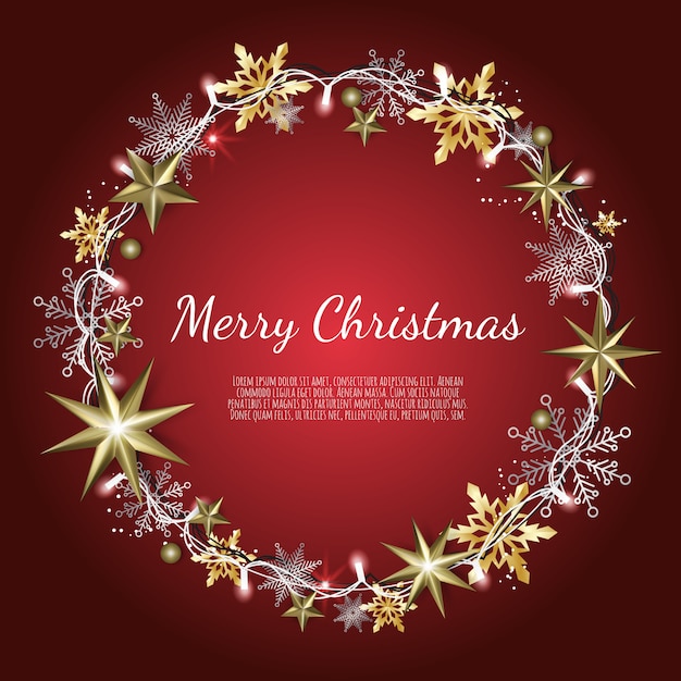 Feliz Navidad y feliz año nuevo, fondo de Navidad con copos de nieve brillantes de oro y plata, tarjeta de felicitación, pancarta de vacaciones,