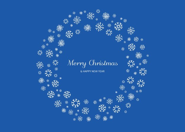 Feliz Navidad y Feliz Año Nuevo fondos con copos de nieve blancos en forma de círculo fondo de vacaciones para tarjeta de felicitación de Navidad en fondo azul ilustración vectorial