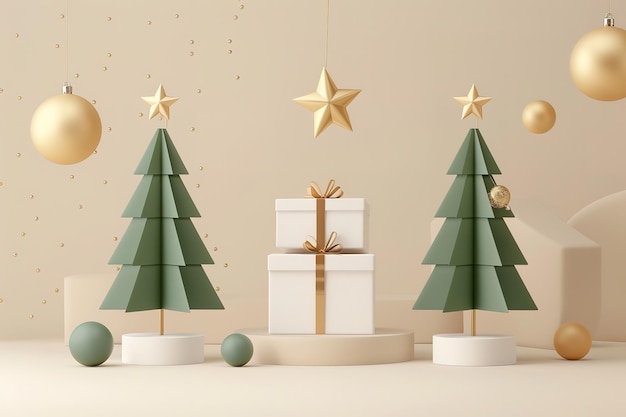 Feliz Navidad y Feliz Año Nuevo Hombre de Nieve de pie en el podio exhibe escena vacía para el producto