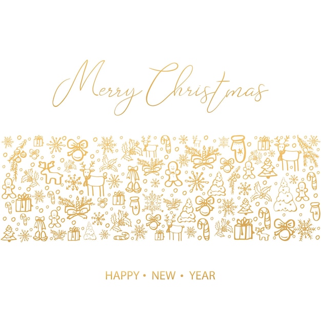 Feliz Navidad y feliz año nuevo ilustración vectorial dibujada a mano