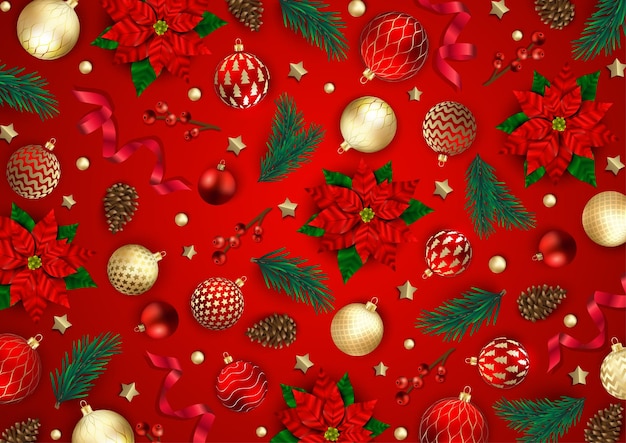 Vector feliz navidad y feliz año nuevo navidad fondo festivo con objetos 3d realistas bolas azules y doradas