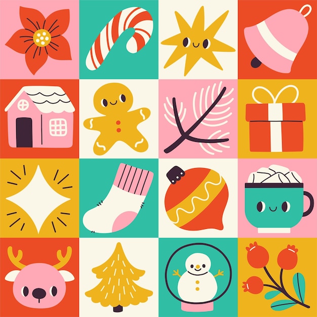 Feliz Navidad y Feliz Año Nuevo patrón geométrico para tarjetas de felicitación carteles portada de embalaje