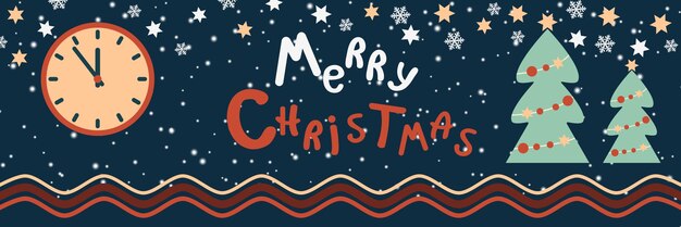 Feliz Navidad y Feliz Año Nuevo plantilla de banner vectorial de estilo dibujos animados