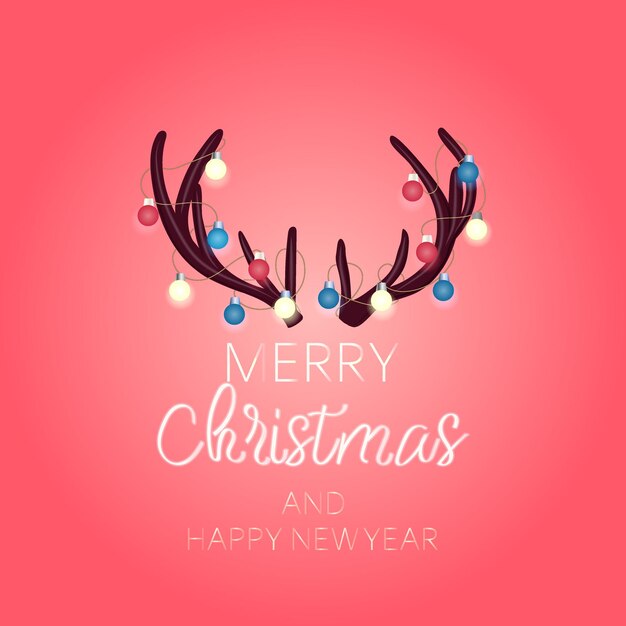 Feliz Navidad y feliz año nuevo renos con luces decorativas ilustración de dibujos animados vectoriales