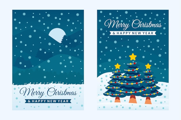 Feliz Navidad y feliz año nuevo saludo, plantilla de diseño de banner con árbol de Navidad