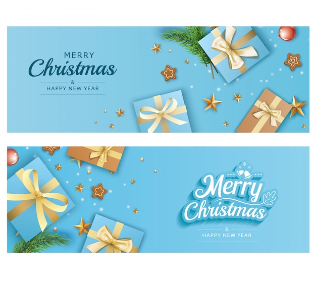 Feliz navidad y feliz año nuevo saludo plantillas de banner