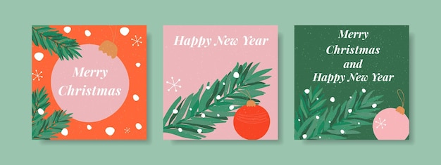 Feliz Navidad y Feliz Año Nuevo Set de tarjetas Brillantes pancartas de Navidad y Año Nuevo