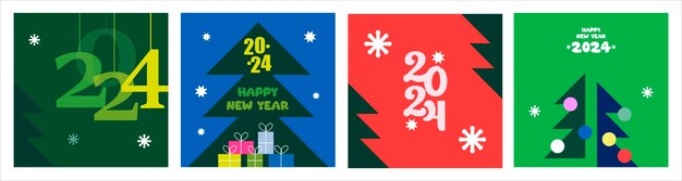 Feliz Navidad y Feliz Año Nuevo Tarjeta de felicitación Conjunto Modelo de pancarta cuadrada minimalista Vector