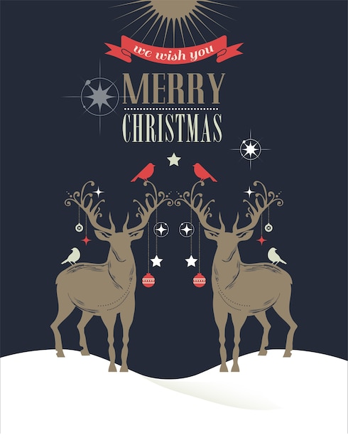 Feliz Navidad y feliz año nuevo tarjeta de felicitación con dos ciervos.