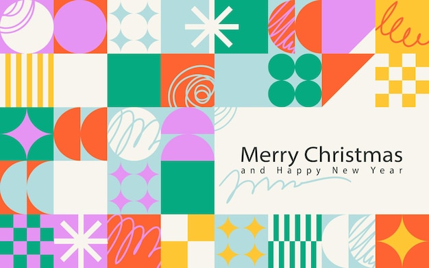 Feliz Navidad y Feliz Año Nuevo tarjeta de felicitación geométrica abstractamente colorida