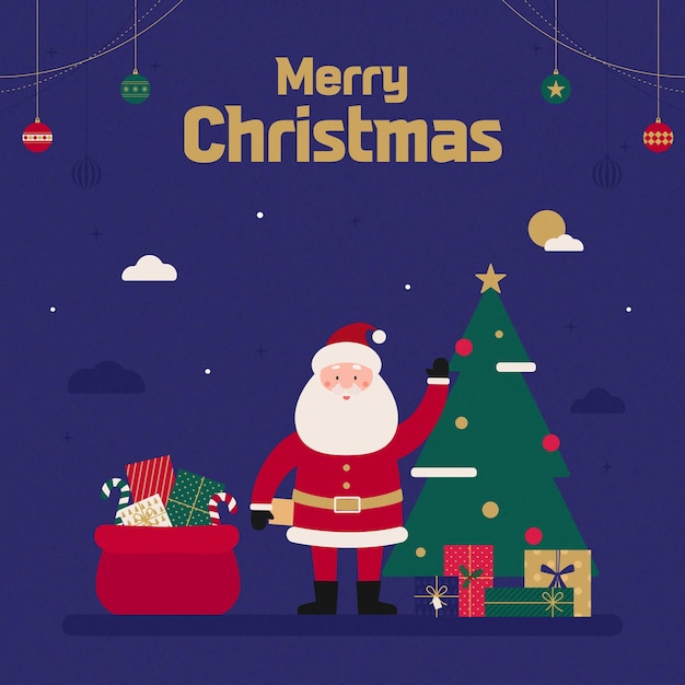 Feliz Navidad y Feliz Año Nuevo tarjeta de felicitación con ilustración de Santa Claus Vector