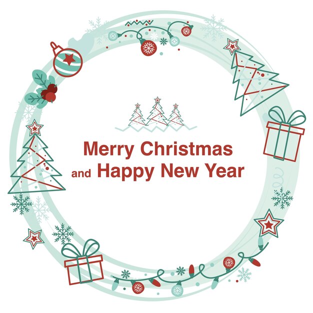 Feliz Navidad y Feliz Año Nuevo tarjeta de felicitación Ilustración vectorial Marco Cricle