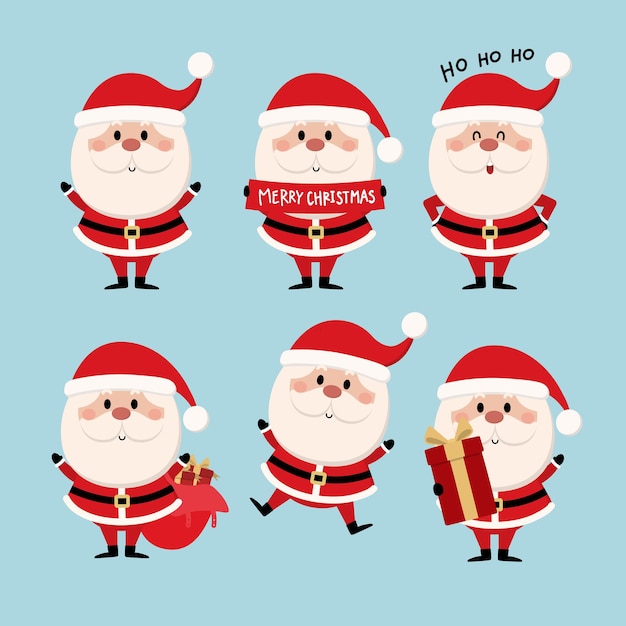 Feliz Navidad y feliz año nuevo tarjeta de felicitación con linda colección de Santa Claus