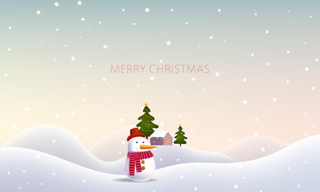 Feliz Navidad y feliz año nuevo tarjeta de felicitación con Snowman personaje diseño de ilustración vectorial