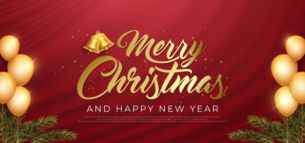 Feliz navidad y feliz año nuevo tarjeta de felicitación de vacaciones diseño de lujo sobre fondo rojo
