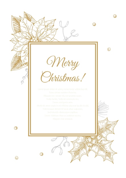 Feliz Navidad y feliz año nuevo tarjeta de felicitación vertical con elementos florales