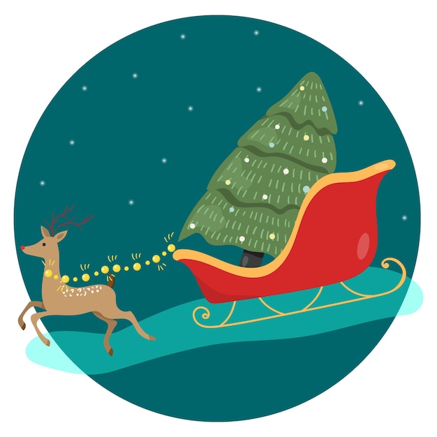 Feliz Navidad y Feliz Año Nuevo Tarjeta de Navidad con ciervos y abetos