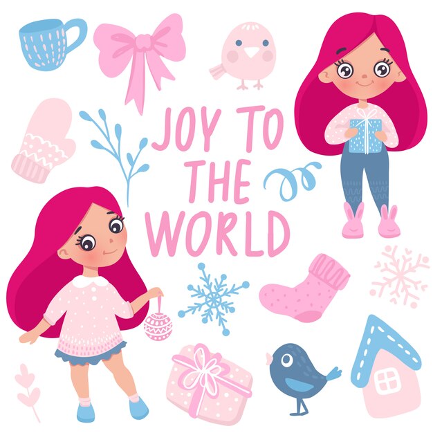 Feliz Navidad y Feliz Año Nuevo Tarjeta de niña