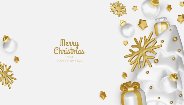 Feliz Navidad y feliz año nuevo telón de fondo árbol de Navidad cajas de regalos bolas de Navidad Navidad