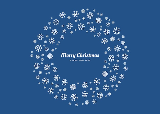 Feliz Navidad y feliz año nuevo telones de fondo con copos de nieve blancos en forma de círculo Fondo de vacaciones para tarjetas de felicitación de Navidad sobre fondo azul Ilustración vectorial
