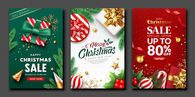Vector feliz navidad y feliz año nuevo venta tres estilos colecciones cartel folleto de diseño de fondo