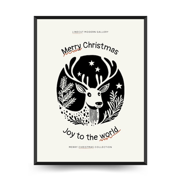 Feliz Navidad y Feliz Año Nuevo volante vertical o plantilla de póster estilo Matisse moderno y de moda