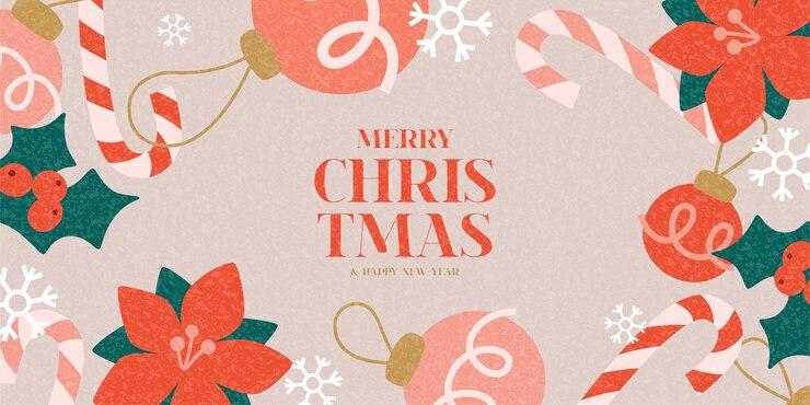 Feliz Navidad y Feliz Año Nuevo volantes Ilustración vectorial de moda con decoración navideña y