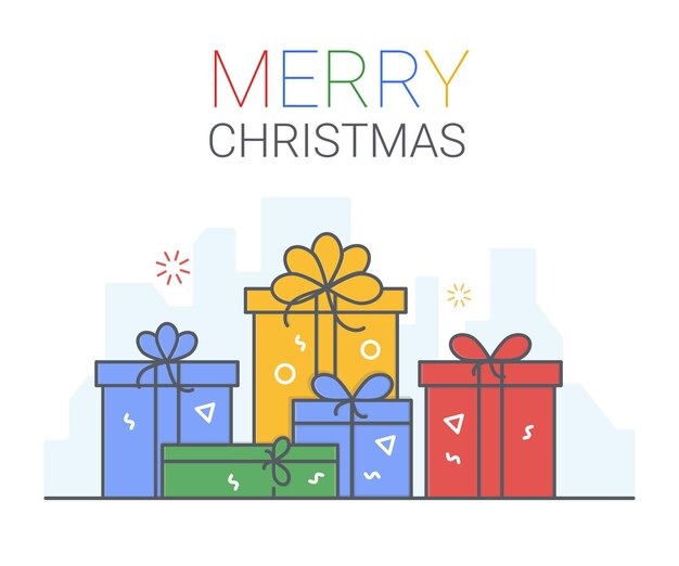 Feliz Navidad y Feliz Año Nuevo Xmas fondo estilo de arte de línea delgada