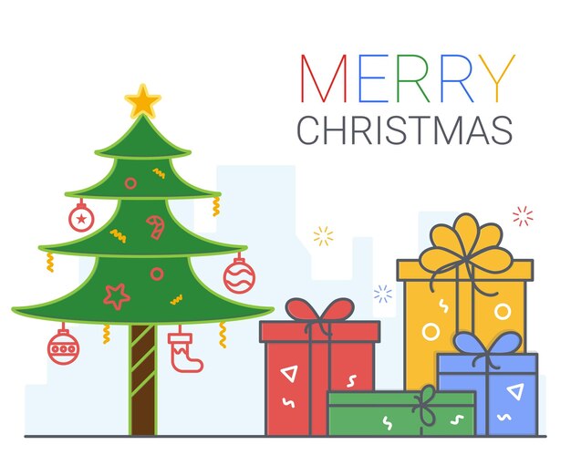 Feliz Navidad y Feliz Año Nuevo Xmas fondo estilo de arte de línea delgada