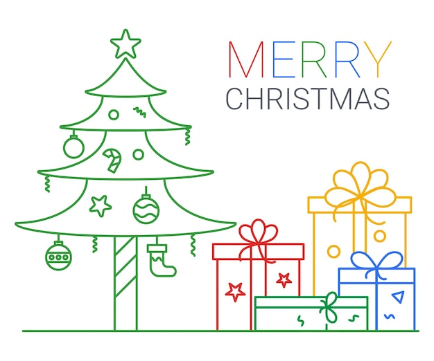 Feliz Navidad y Feliz Año Nuevo Xmas fondo estilo de arte de línea delgada