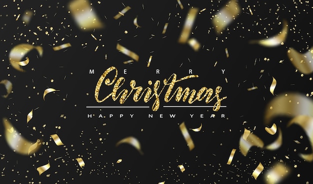 Feliz Navidad y Feliz Año NuevoFondo de moda con confeti dorado para tarjetas de felicitación de vacaciones invitación de fiesta cartel de flyer cartel de cartel Ilustración vectorial