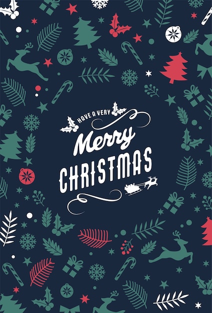 Feliz Navidad fondo con diseño de letras. Tarjeta de felicitación con elemento navideño