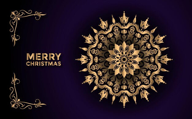 Feliz navidad y fondo con diseño ornamental de mandala arabesco Vector Premium