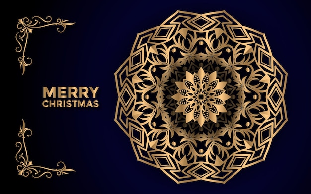 Feliz navidad y fondo con diseño ornamental mandala arabesco Vector Premium