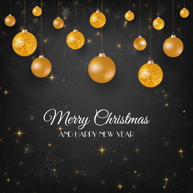 Feliz Navidad fondo negro con oro bolas de Navidad