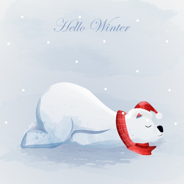 Vector feliz navidad y hola invierno con oso polar.