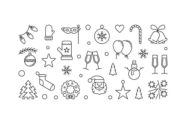 Feliz Navidad horizontal ilustración Vector línea navidad banner