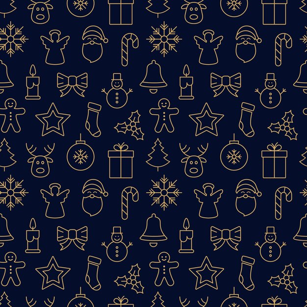 Feliz Navidad icono de patrones sin fisuras elementos de fondo de oro