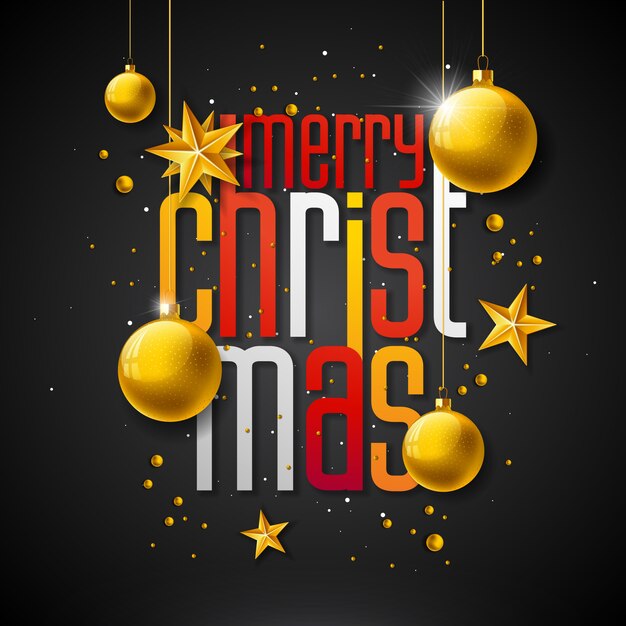 Feliz Navidad ilustración con bola de cristal de oro